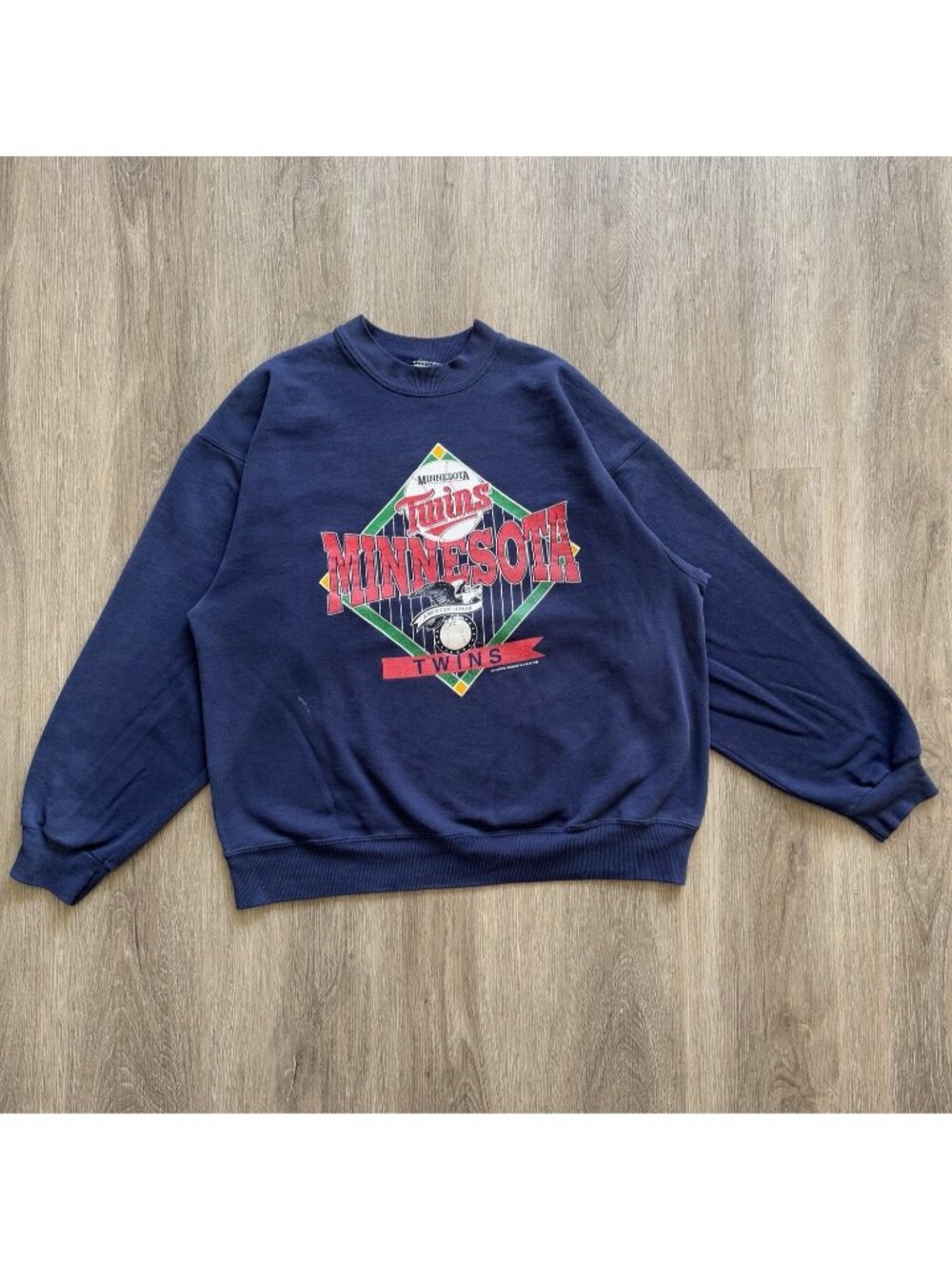 Rare Vintage 90s Minnesota Twins MLB Baseball Navy Blue Crewneck Sweater XL